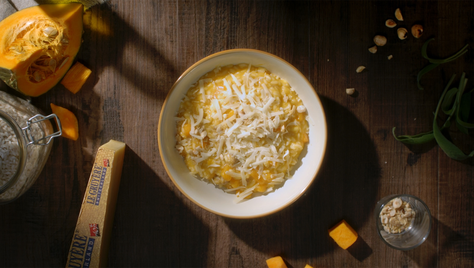 Risotto di zucca e salsiccia mantecato al Gruyère DOP